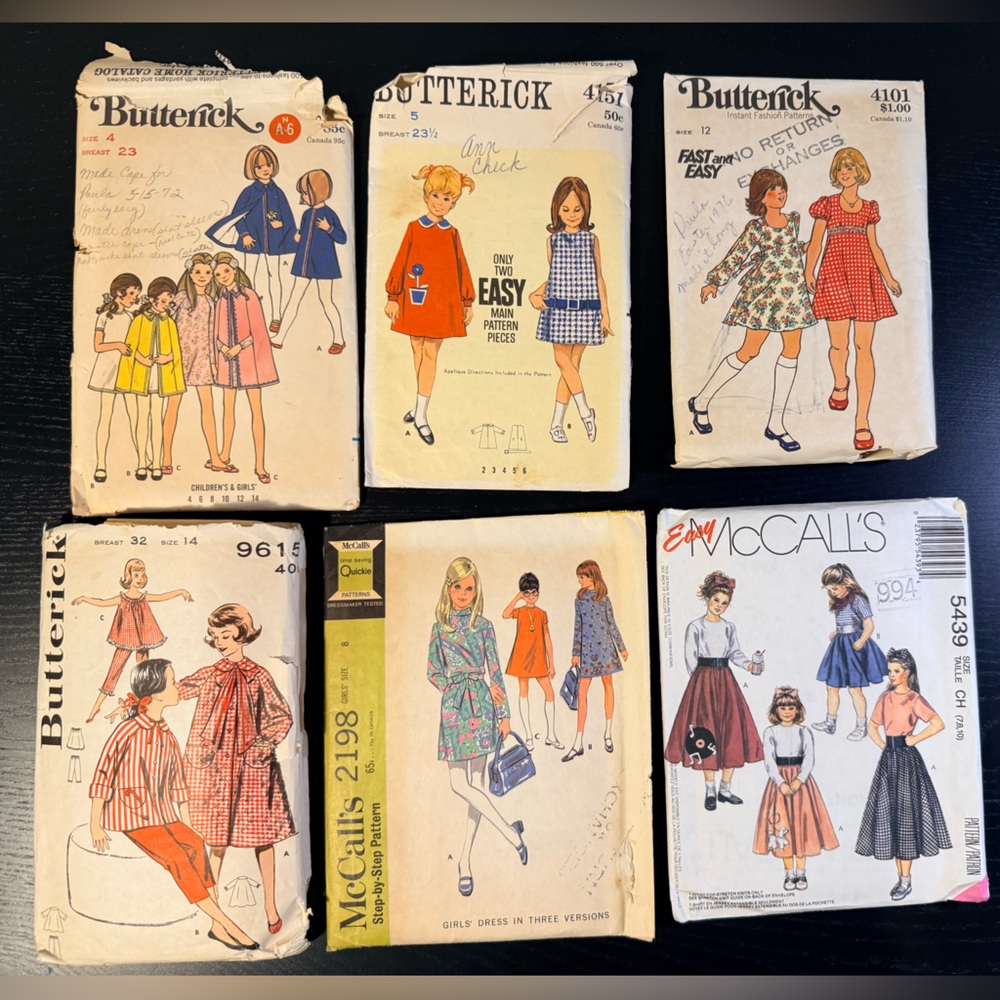 Vintage 1960s-1970s Butterick and McCall’s Sewing Patterns- Girls/Kids
